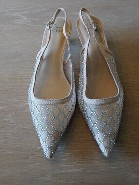 A New Day Target Nude Rhinestone Mesh Slingback Kitten Heels Size 6.5